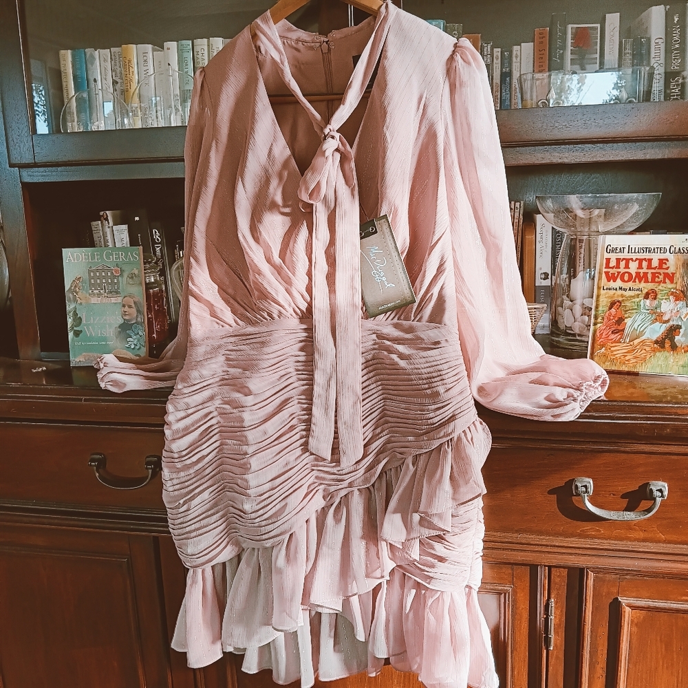 Mac Duggal Dusty Rose Long Sleeve Ruffled Cocktail Dress